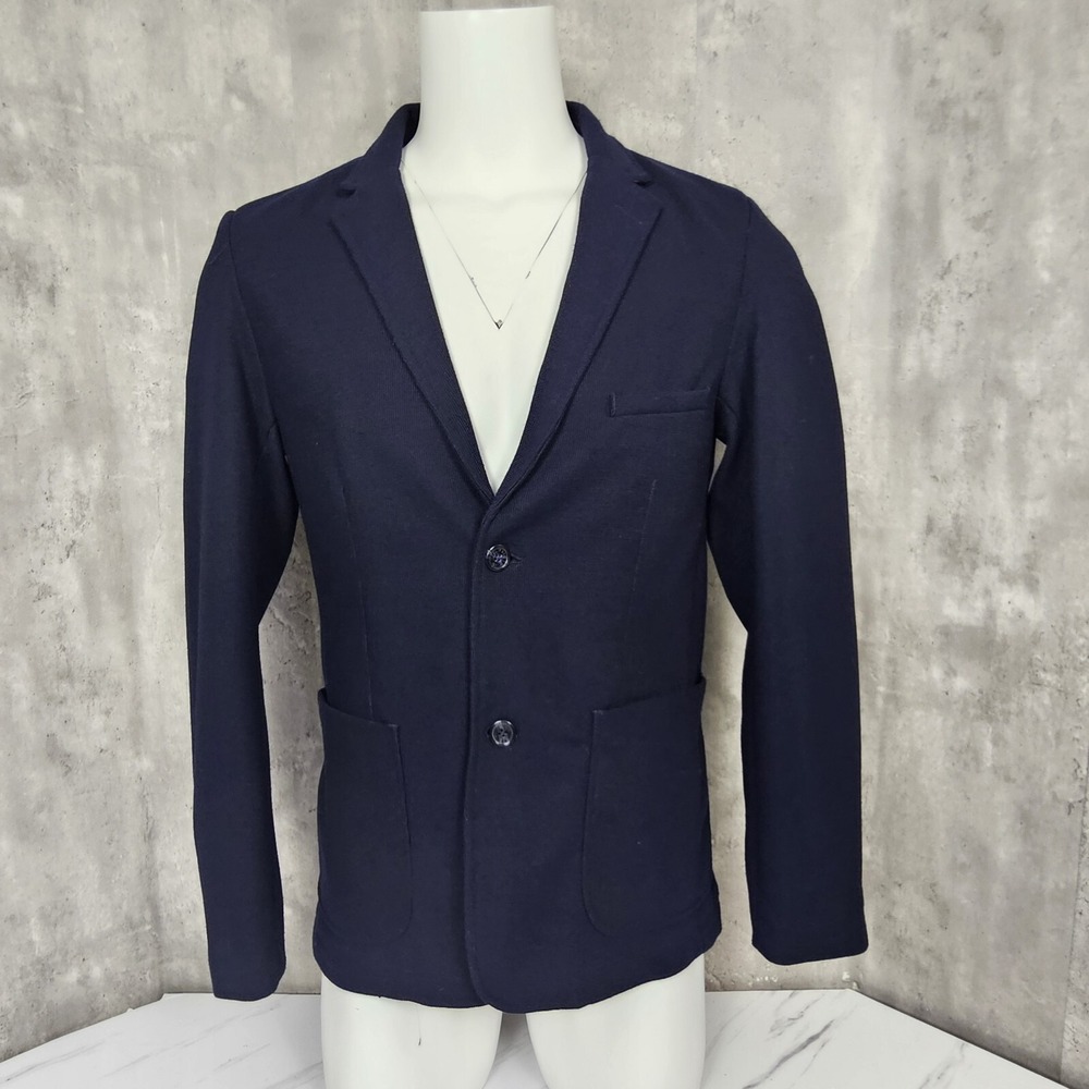 Civil Society Mens M‎ Navy Knit Sports Coat Notch Collar Double Vented Pockets